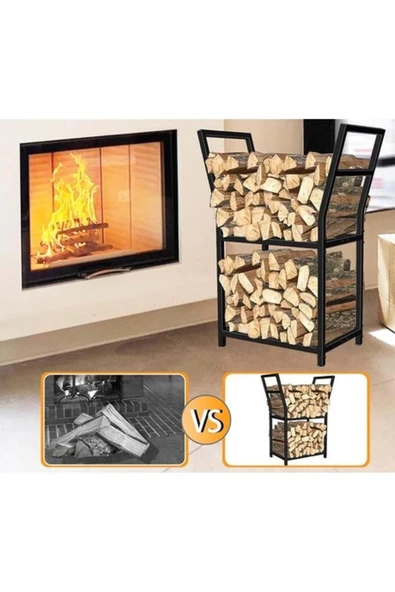 İki Katlı Şömine Soba Odunluk / Metal / Siyah / 140x40x120(h) - 4