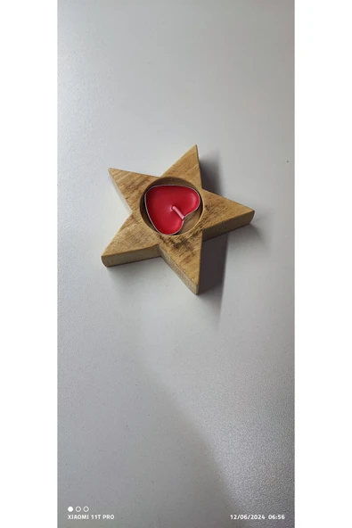 Yıldız Desenli Ahşap Mumluk + 1 Adet Tealight Mum !!! - 5