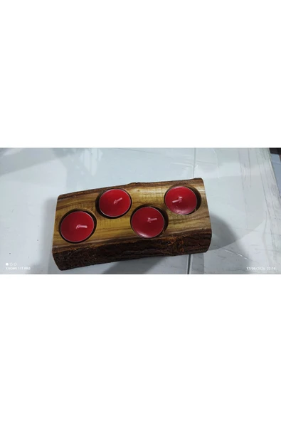 4 ’lü Ahşap Mumluk + 4 Adet Tealight Mum !!!