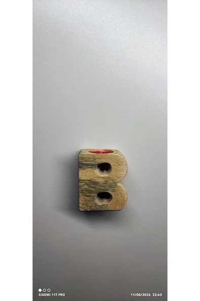 ’’ B ’’ Harfli Ahşap Mumluk + 1 Adet Tealight Mum !!! - 4