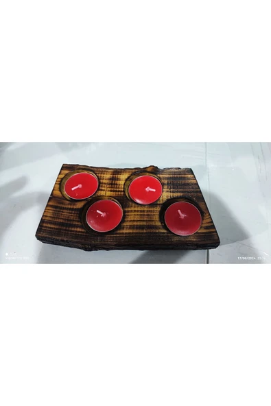 4 ’lü Ahşap Mumluk + 4 Adet Tealight Mum !!! - 3