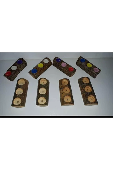 Doğal Kütük - 3 ’lü Ahşap Mumluk + 3 Adet Tealight Mum !!!