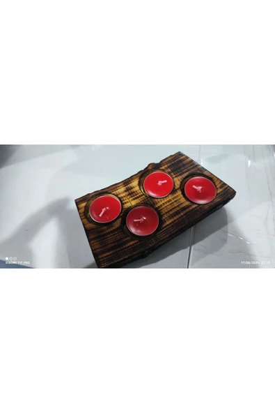 4 ’lü Ahşap Mumluk + 4 Adet Tealight Mum !!! - 4