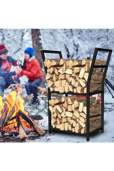 İki Katlı Şömine Soba Odunluk / Metal / Siyah / 140x40x120(h) - 3