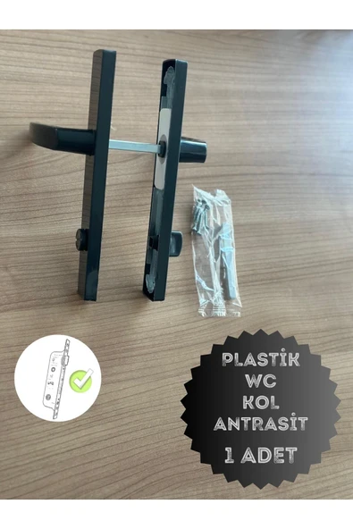 EVA PLAST Pvc Pimapen Plastik Kapı Kolu Tuvalet(WC) / Banyo Plastik Kapı Kolu / Antrasit 1 Adet