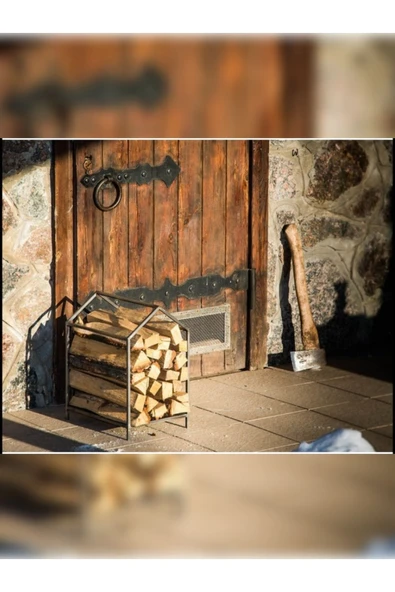 DEKOR Şömine & Soba Odunluk, Odun Sehpası, Odun Kovası / Metal / Siyah / 50x50x70(h)cm