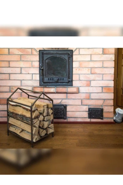 DEKOR Şömine & Soba Odunluk, Odun Sehpası, Odun Kovası / Metal / Siyah / 30x45x45(h)cm, AN0178