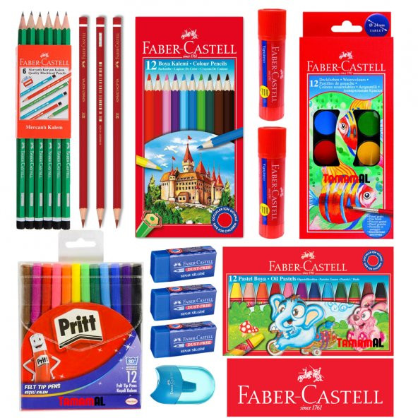 FABER CASTELL KURŞUN + KIRMIZI KALEM SİLGİ KALEMTRAŞ SET ürün görseli