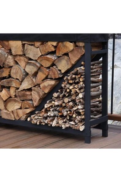 DEKOR Kare Şömine Soba Odunluk Metal Siyah 125x40x125(h), AN0186 - 3