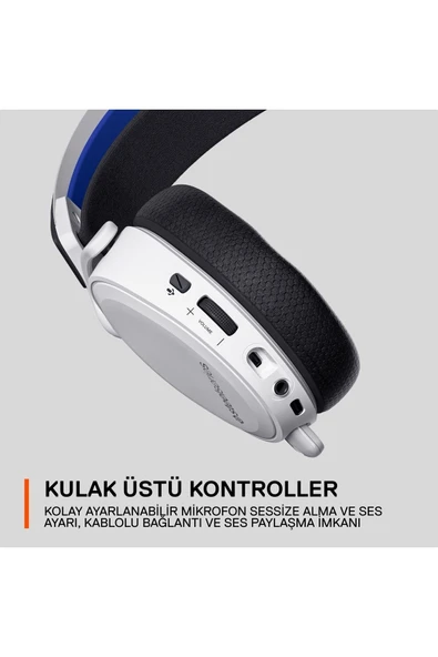 SteelSeries Arctis 7P+ PS5 Wireless Gaming Kulaklık-Kayıpsız 2,4GHz - PS 3D Audio Destekler - Beyaz - 8