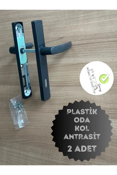 EVA PLAST Pvc Pimapen Plastik Kapı Kolu (ODA) Plastik Kapı Kolu / Antrasit 2 Adet