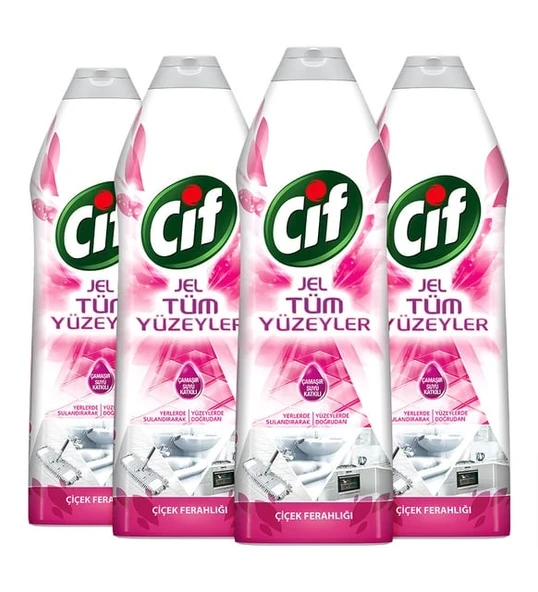 Cif Jel Tüm Yüzeyler İçin Çamaşır Suyu Katkılı Çiçek Ferahlığı 750 Mlx4