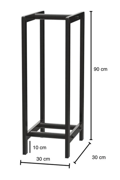 DEKOR Dikey - Şömine Soba Odunluk - Metal - Siyah - Mini, 30x30x90(h),