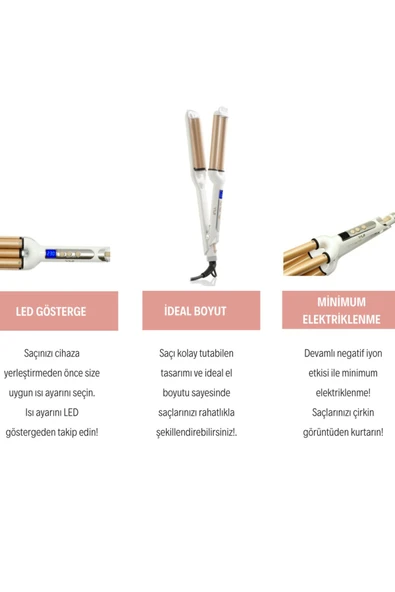 Yui Led Göstergeli Seramik Su Dalgası(WAG) Saç Maşası - 4