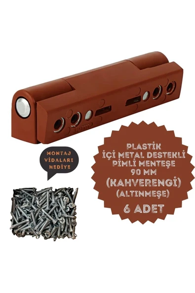 Process PVC Pimapen Kapı Menteşesi Pls Metal Destekli 90mm Kahverengi(A.Meşe) /6 Adet) VİDALAR DAHİL