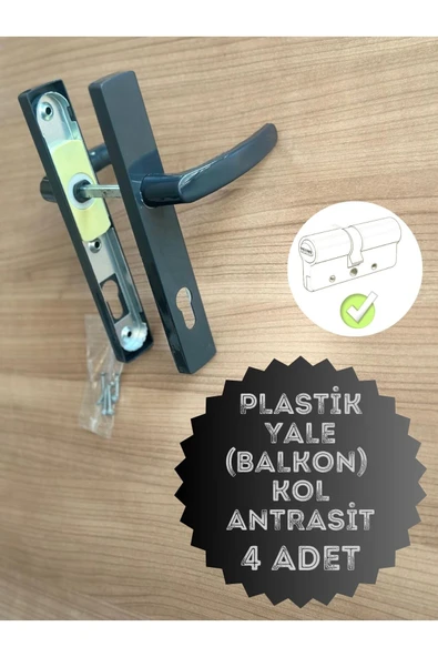 EVA PLAST Pvc Pimapen Plastik Kapı Kolu Balkon/tuvalet(WC)/banyo (BAREL YUVALI) / Antrasit 4 Adet