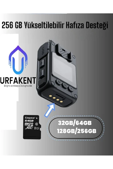 Urfakent Gece Görüşlü Ekranlı Yaka Kamerası 64 GB Dahili Hafıza - 4