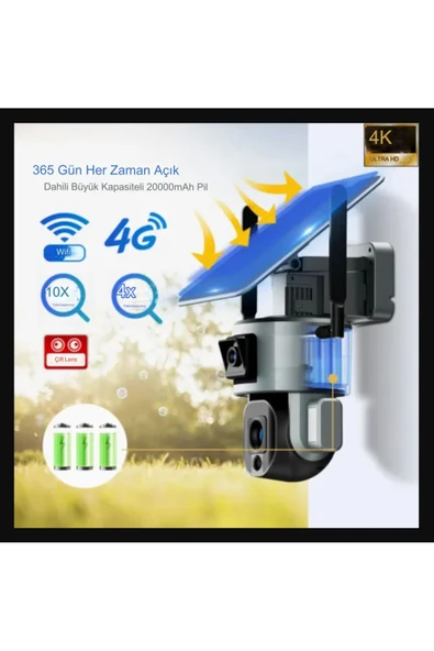 Urfakent 4g Solar Kamera 4k 8mp Çift Lensli Hareket Takipli 10x Optik Zoom Hafıza Kartı Dahildir - 5