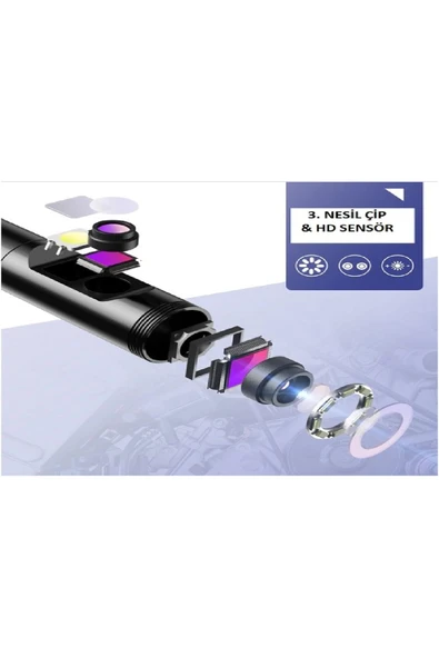 Urfakent Çift Lensli Ekranlı 1080p Sert Kablolu Sd Karta Kayıt 10 Mt Yılan Kamera Tamirci Video Kamerası - 4