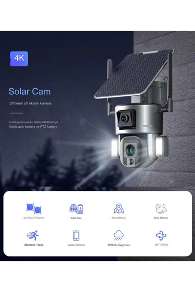 Urfakent 4g Solar Kamera 4k 8mp Çift Lensli Hareket Takipli 10x Optik Zoom Hafıza Kartı Dahildir - 4