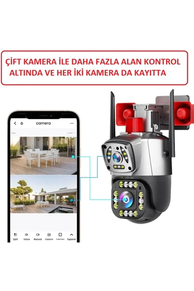 Urfakent IPC360 Çift Kameralı Sirenli Wifi Kamera(Hafıza Kartı Dahildir) - 2