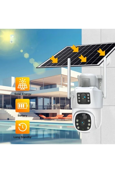 Urfakent Çift Kameralı Hareket Takipli 4G Sim Kartlı Solar Kamera 6MP Dual Lens+Hafıza Kartı Dahildir - 7