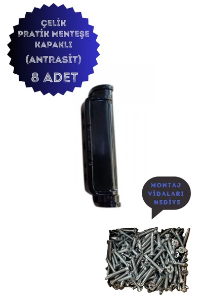 ÖZFIRAT PVC YAPI Pvc Pimapen Kapı Pencere Pratik Çelik Menteşe 80mm Antrasit (8 ADET) Vidalar Dahil - 2