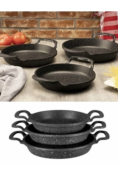 Esse 3’lü Set Linka Home Döküm Siyah Granit Sahan Tava 22cm-20cm-18cm