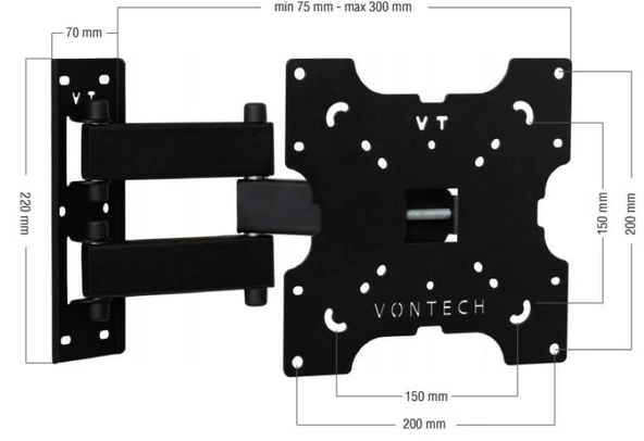 Vontech VT322HC Hareketli Tv Askı Aparatı 22 inç ile 42 inç Arası Destekler ürün görseli 1