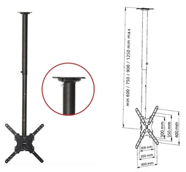 Vontech VT13955 Sabit Açılı Tavan Monteli Tv Askı Aparatı 39 inç ile 55 inç Arası Destek ürün görseli 1
