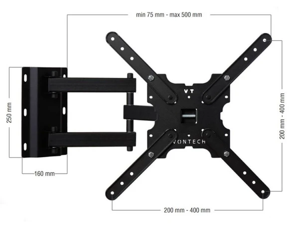 Vontech VT422 Hareketli Tv Askı Aparatı 39 inç ile 55 inç Arası Destekler (K.5) - 1