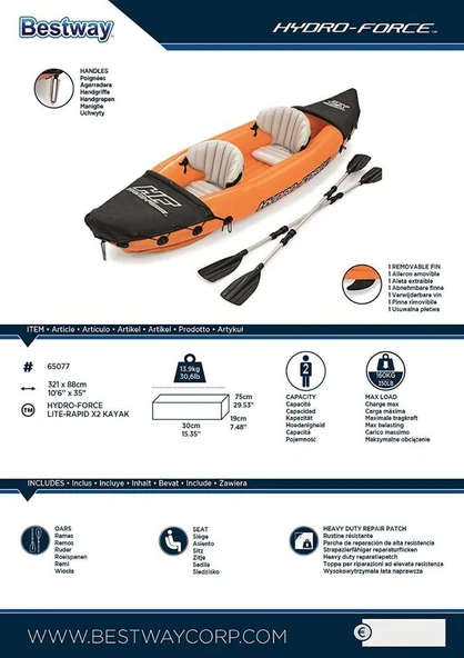 Bestway Hydro Force Lite-Rapid X2 Inflatable Kayak Şişme Kano - 8