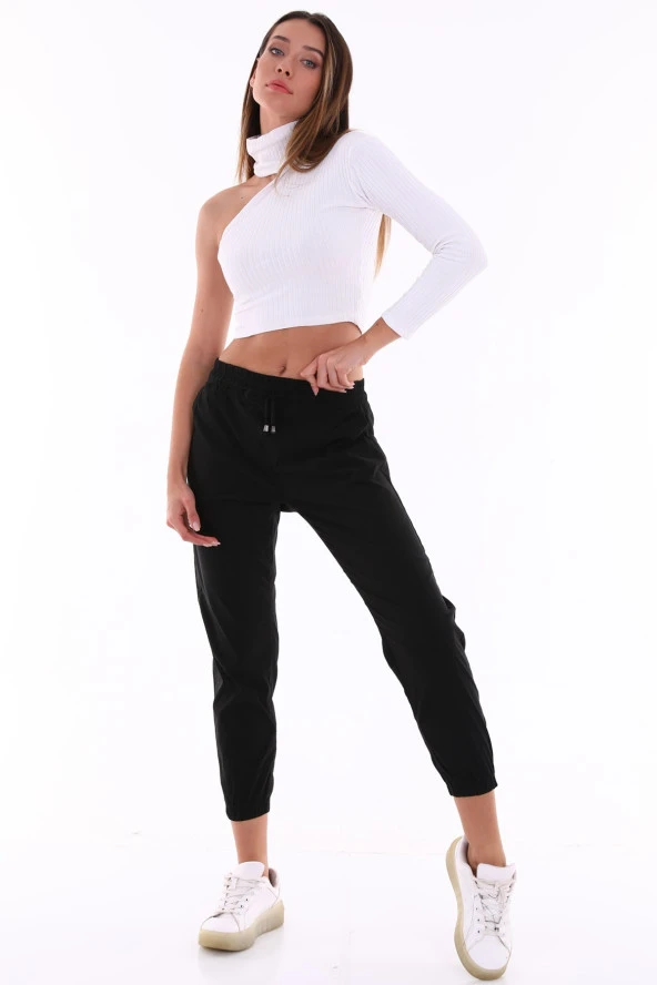 Kadın Siyah Özel Ekstra Esnek Kumaş Full Likralı Beli Lastikli Pantolon - 3