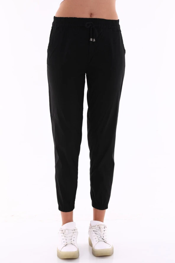 Kadın Siyah Özel Ekstra Esnek Kumaş Full Likralı Beli Lastikli Pantolon - 7