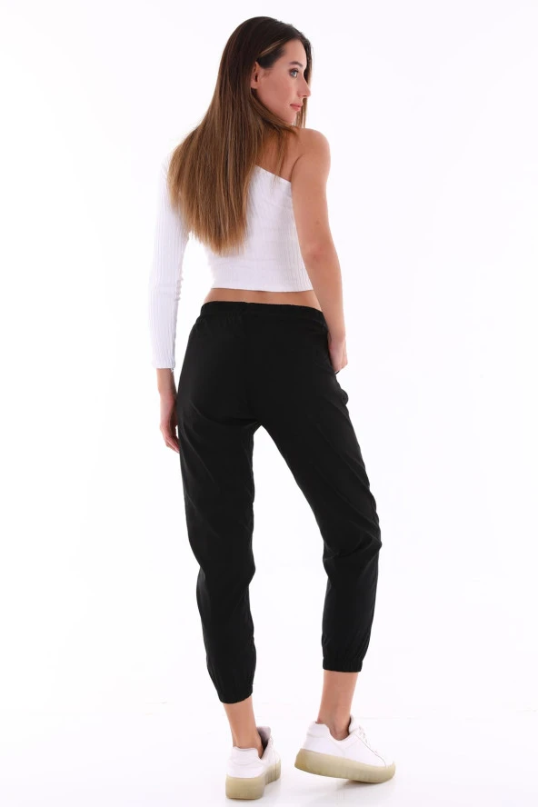 Kadın Siyah Özel Ekstra Esnek Kumaş Full Likralı Beli Lastikli Pantolon - 8