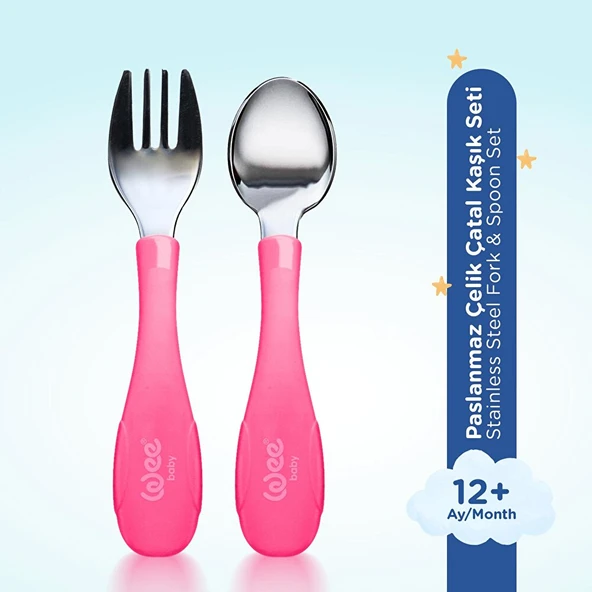 Paslanmz Çelik Çatal Kaşık Seti Pembe - 2