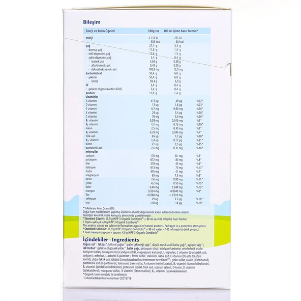 3 Organik Combiotic Çocuk Devam Sütü 800 gr 1+ Yaş - 3