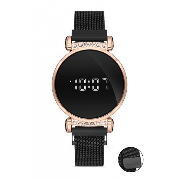 DESİNGSHOP Mıknatıslı Hasır Kordon Dijital Dokunmatik Unisex Kol Saati dsg10912a ürün görseli 1