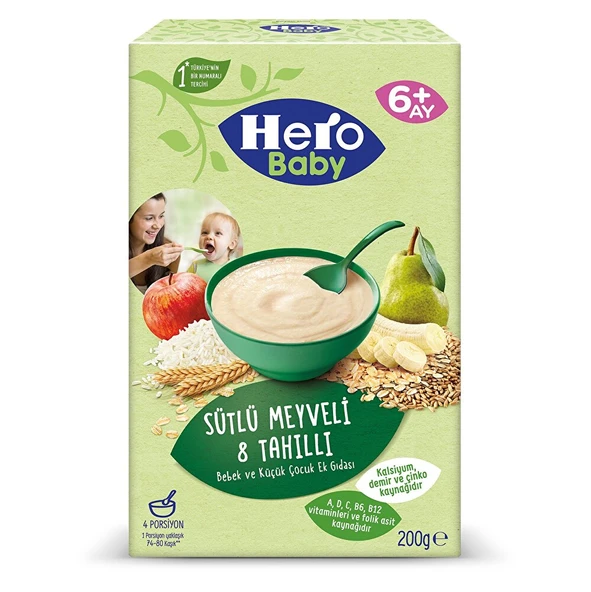 Hero  Baby Sütlü Meyveli 8 Tahıllı Kaşık Maması 200 gr - 1