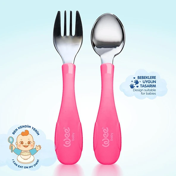 Paslanmz Çelik Çatal Kaşık Seti Pembe - 3