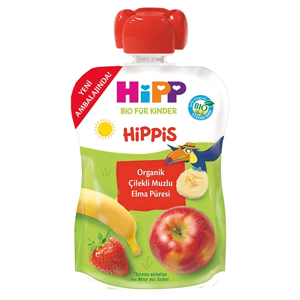 Organik Çilekli Muzlu Elmalı Meyve Püresi 100 gr