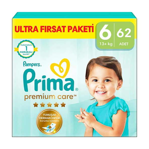 Bebek Bezi Premium Care 6 Beden Extra Large Ultra Fırsat Paketi 13+ kg 62 Adet ürün görseli