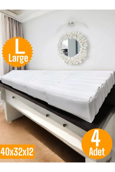 Balkan Room 4 Adet Beyaz Akordiyon Tipi Large 8 Gözlü Çekmece İçi Düzenleyici Dolap Organizer Seti 40x32x12 cm - 2