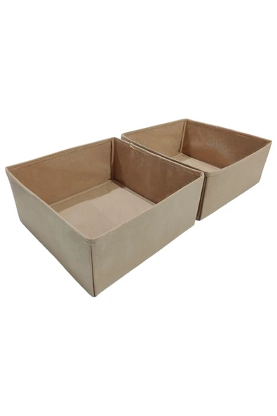Balkan Room 2'li Bej Çekmece Içi Düzenleyici Organizer Set - Çok Amaçlı Dolap Içi Kutu Seti ( 28*28*13cm )