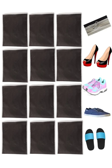 Balkan Room 12 Adet Siyah Ayakkabı Saklama Çantası Seyahat Hurcu Çok Amaçlı Fermuarlı Çekmece Valiz Düzenleyici - Resim 6