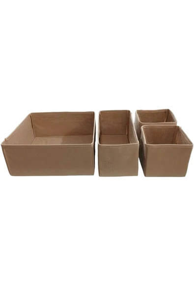 Balkan Room 4'lü Bej Çekmece Içi Düzenleyici Organizer Set - Çok Amaçlı Dolap Içi Kutu Seti ürün görseli 1