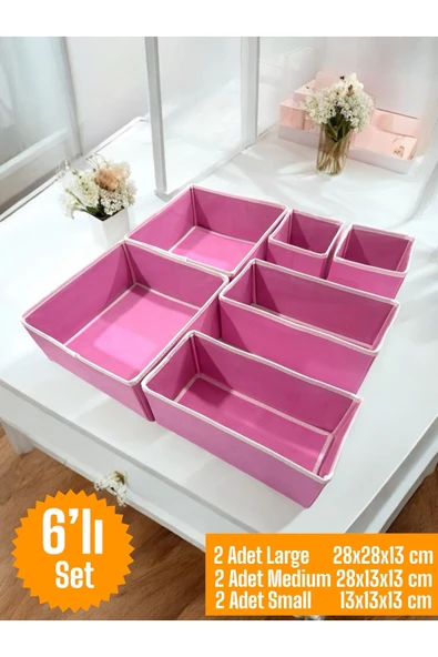 Balkan Room 6'lı Pembe Çekmece İçi Düzenleyici Organizer Set - Çok Amaçlı Dolap İçi Kutu Seti