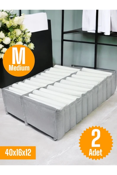 Balkan Room 2 Adet Gri Akordiyon Tipi Medium 11 Gözlü Çekmece Içi Düzenleyici Dolap Organizer Seti 40x16x12 Cm