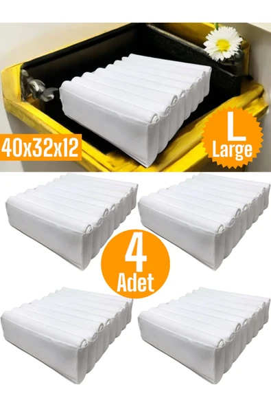 Balkan Room 4 Adet Beyaz Akordiyon Tipi Large 8 Gözlü Çekmece İçi Düzenleyici Dolap Organizer Seti 40x32x12 cm
