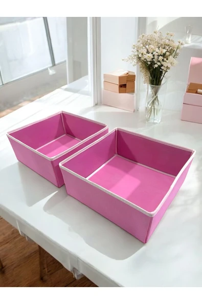 Balkan Room 2'li Pembe Çekmece İçi Düzenleyici Organizer Set - Çok Amaçlı Dolap İçi Kutu Seti ( 28*28*13cm ) - 2